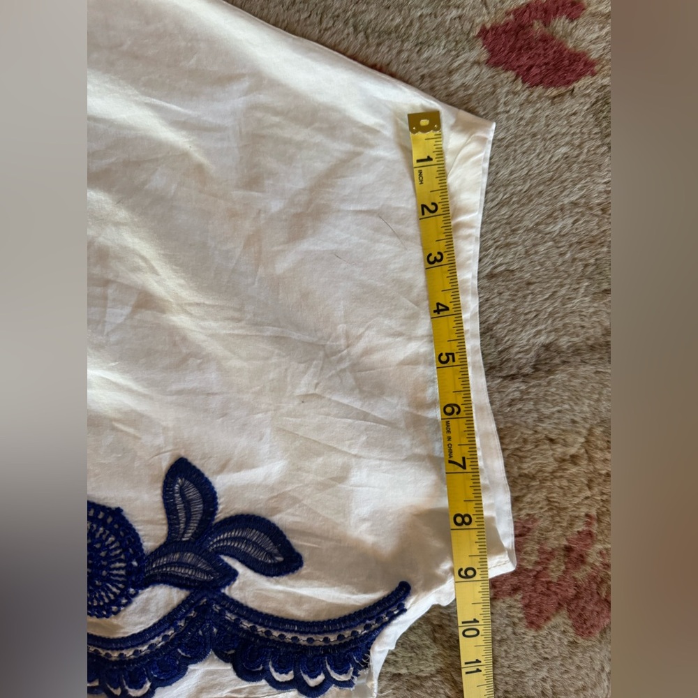 Zara Contrast Embroidered Batwing Mediterranean Small Cotton Button Up Blue - Picture 6 of 9